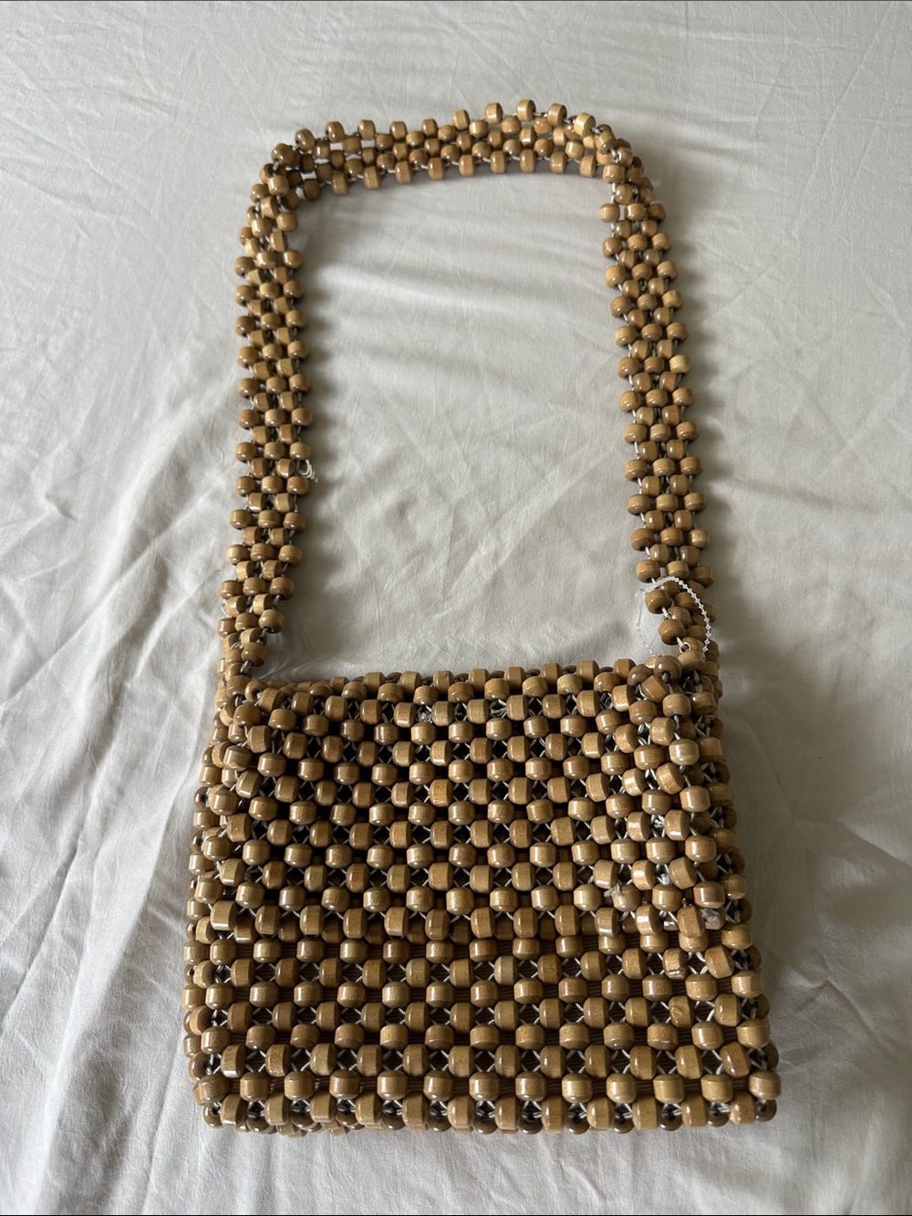 Handcrafted Beaded Shoulder Bag in Natural Tan